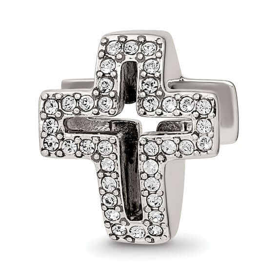 Crystals Pavé Open Cross Bead Compatible Memorial Charms for Bracelet