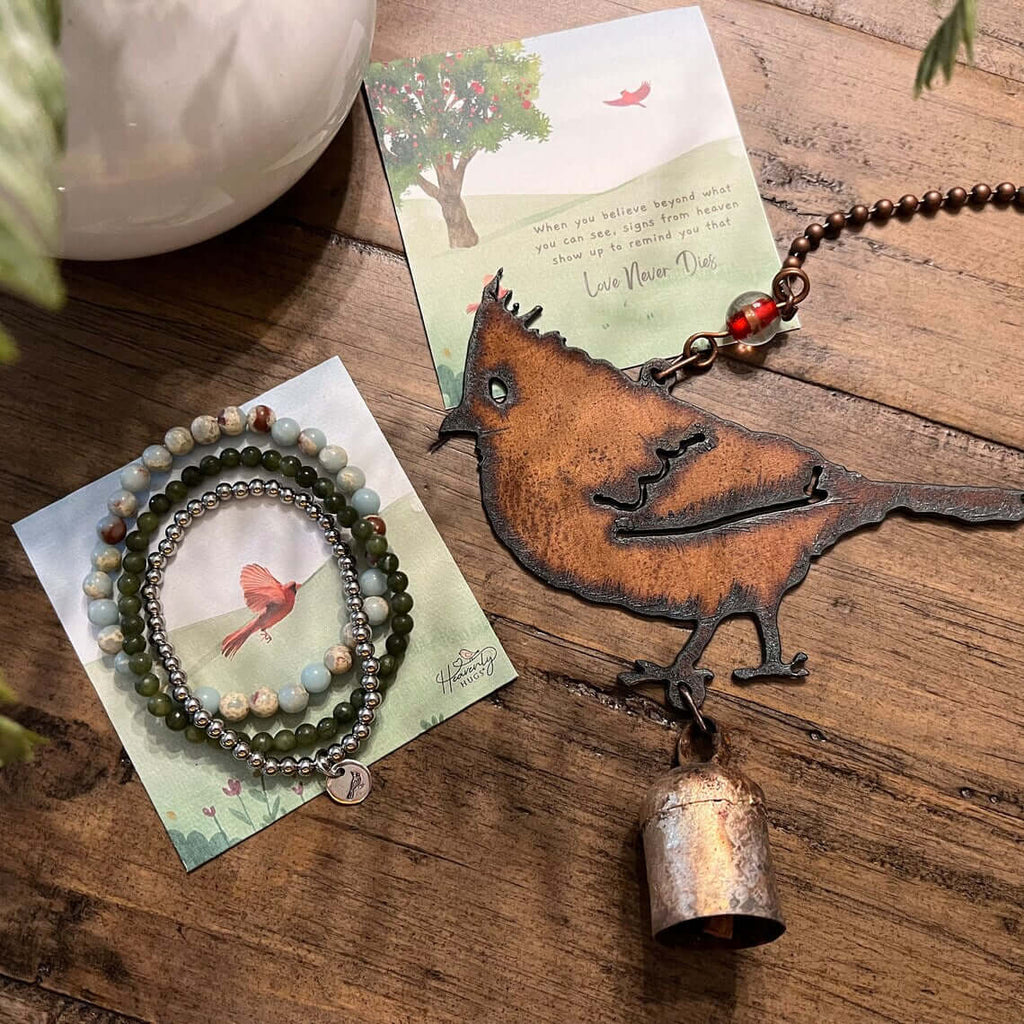 cardinal memorial wind chime heavenly hugs grief gift box send a hug condolence for funeral with optional memorial bracelet and coaster with stand