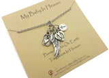 Miscarriage Necklace for Loss of Baby - Pewter Angel Wing, Footprints, Cross, Heart - Remember Me