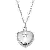 Heart urn shaped christian sterling silver urn for ashes cremation necklace by deborah j birdoes. handmade by remember me and remember me gift boutique jewelry and gifts online