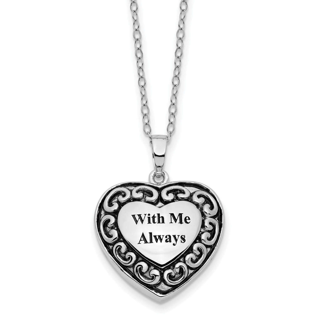 Heart urn shaped christian sterling silver urn for ashes cremation necklace by deborah j birdoes. handmade by remember me and remember me gift boutique jewelry and gifts online