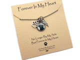Pet Memorial Necklace, Pet Necklace with Photo, Paw Print Charm and Angel Wing - Remember Me