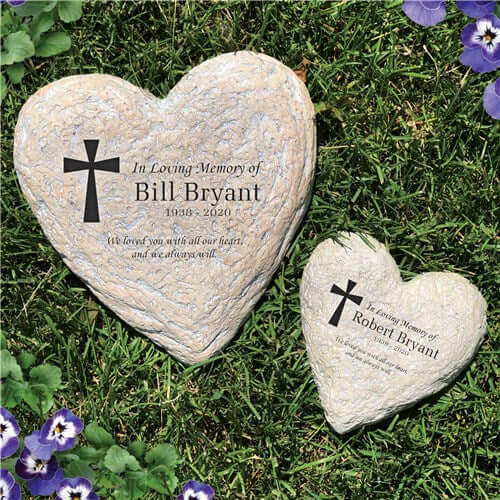 Heart Shaped Personalized Memorial Garden Stone with Cross