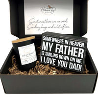heavenly hugs sympathy gift box dad in heaven loss of father memorial candle in heaven grief gift basket handmade by remember me gifts jewelry online