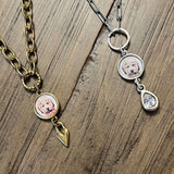 Pet Photo Necklace with Cartoon Pet Portrait Option Gold Bronze