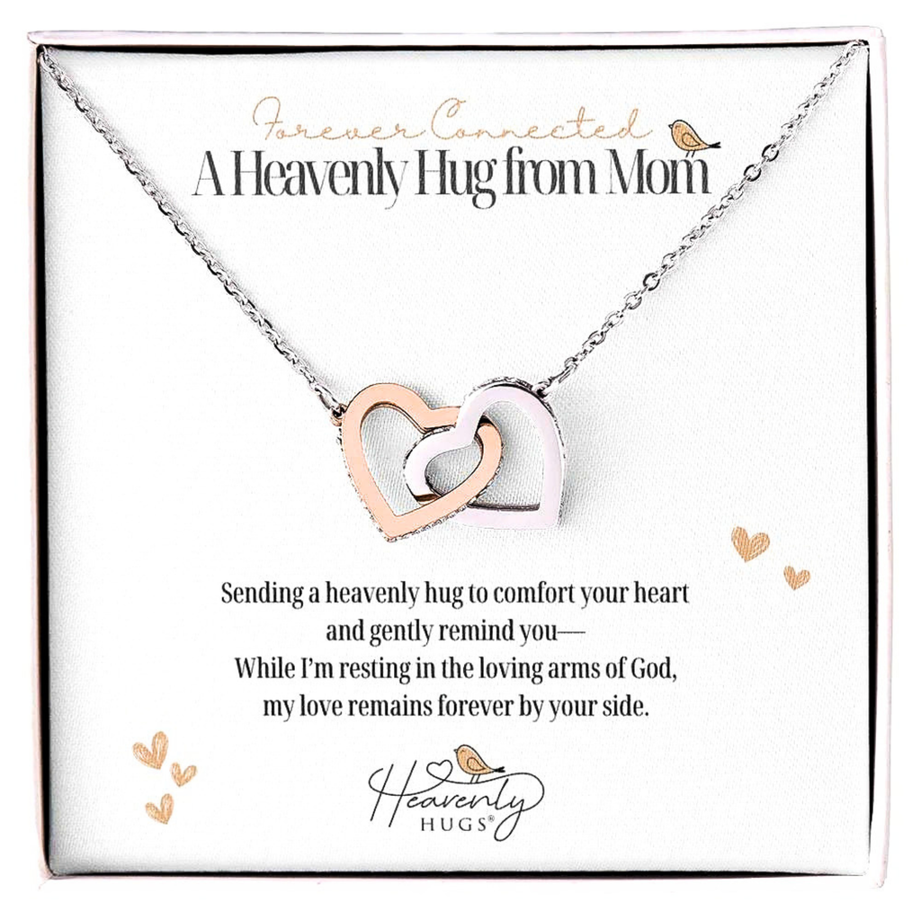 Loss of Mom Sterling Silver and Rose Gold Memorial Necklace with Interlocking Hearts