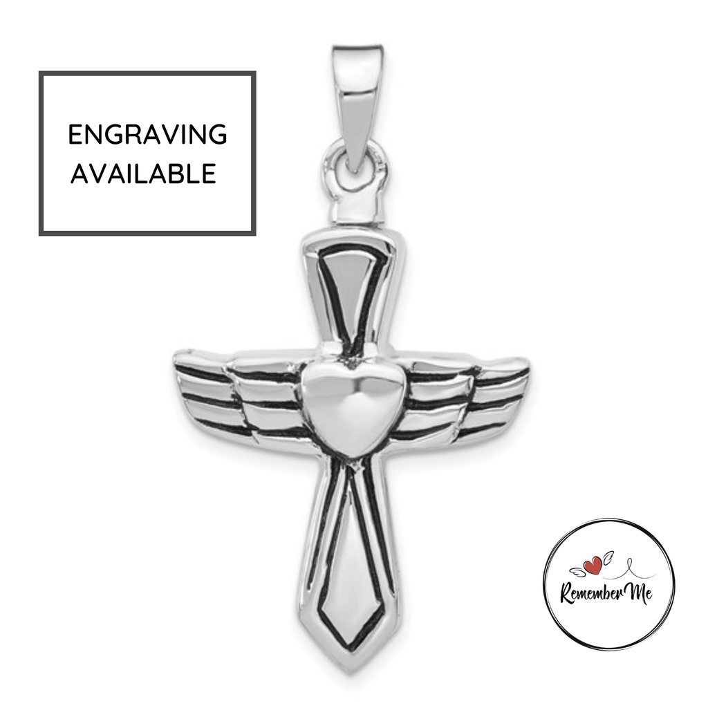 Sterling Silver Cross Heart Ash Holder Pendant