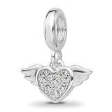 CZ Heart with Wings Dangle Bead Compatible Charm