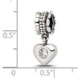 Sterling Silver Reflections CZ Heart Dangle Bead Compatible Charm