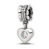 Sterling Silver Reflections CZ Heart Dangle Bead Compatible Charm