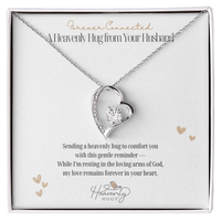 remembrance silver heart necklace with sympathy message card in loving memory of husband from remember me gifts online and handmade by remember me