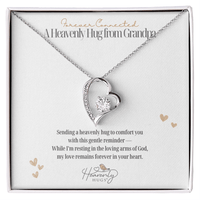 loss of grandpa silver necklace with heart sympathy card and gift box from remember me gifts online and handmade by remember me heavenly hugs