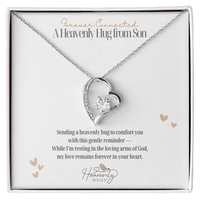 in memory of son silver necklace with sympathy message card and gift box from handmade by remember me gifts online and heavenly hugs