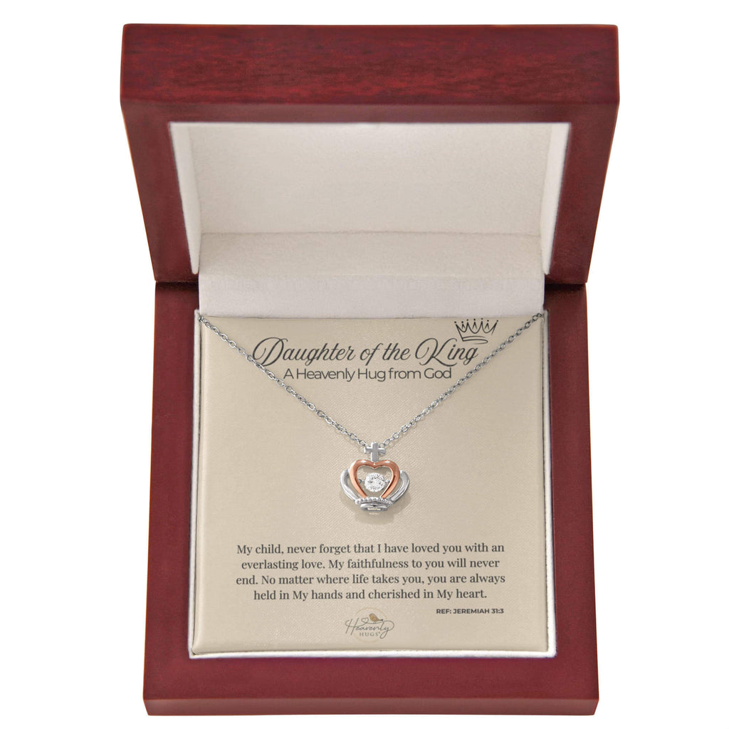 daughter of the king crown necklace sterling silver in luxury gift box with message card from heavenly hugs and remember me gifts