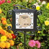 Forever in Our Hearts personalized dog memorial garden stake with playful dog illustrations