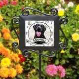 Minimalist personalized dog memorial garden stake featuring dog photo and name