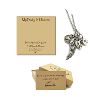 Miscarriage Necklace for Loss of Baby - Pewter Angel Wing, Footprints, Cross, Heart