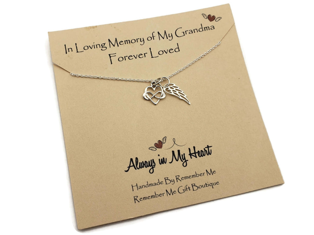 Loss of Grandmother Gift - Sterling Silver Angel Wing Necklace - Remember Me