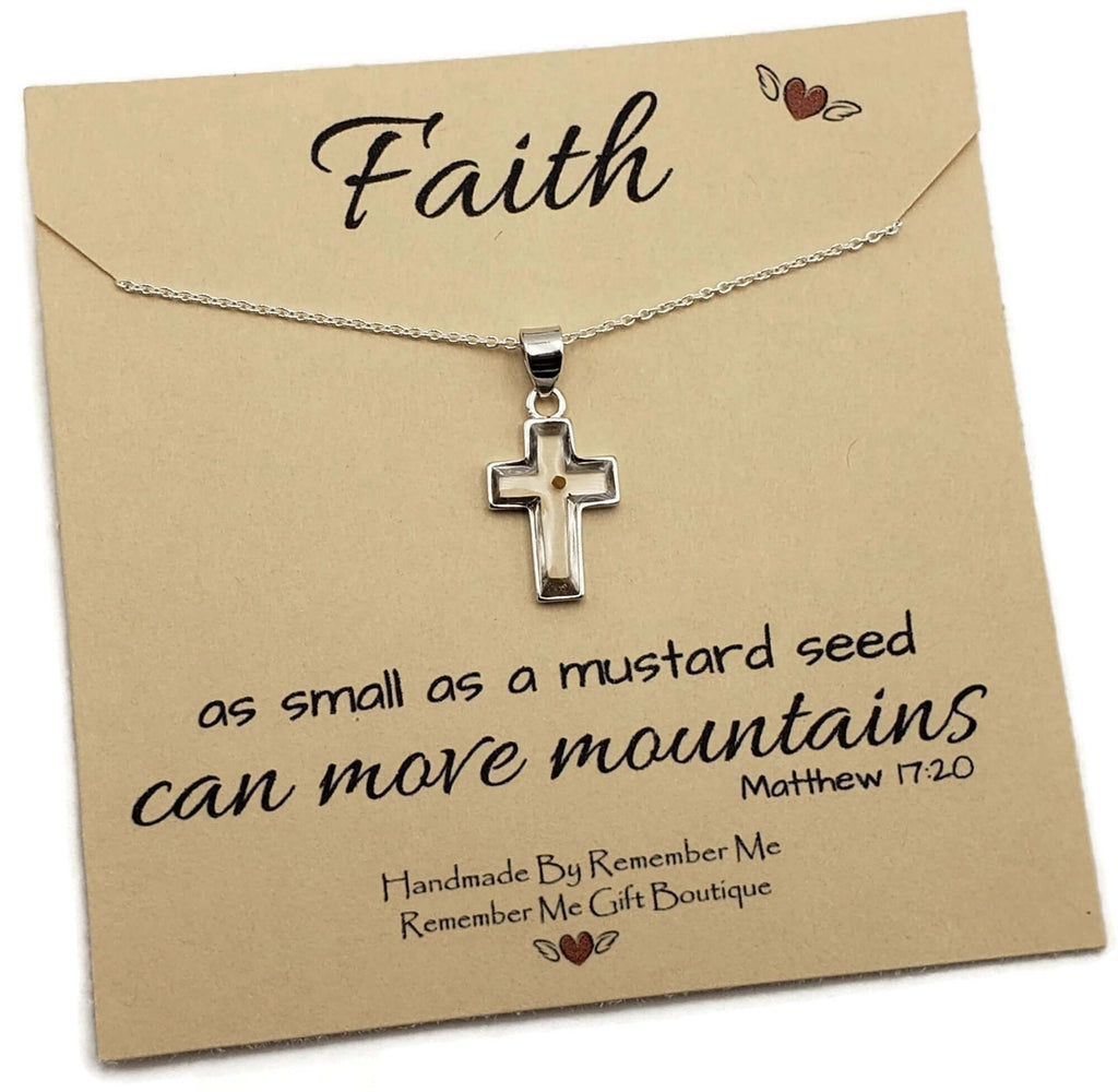 Christian Jewelry for Women - Mustard Seed Faith Cross - Scripture Necklace