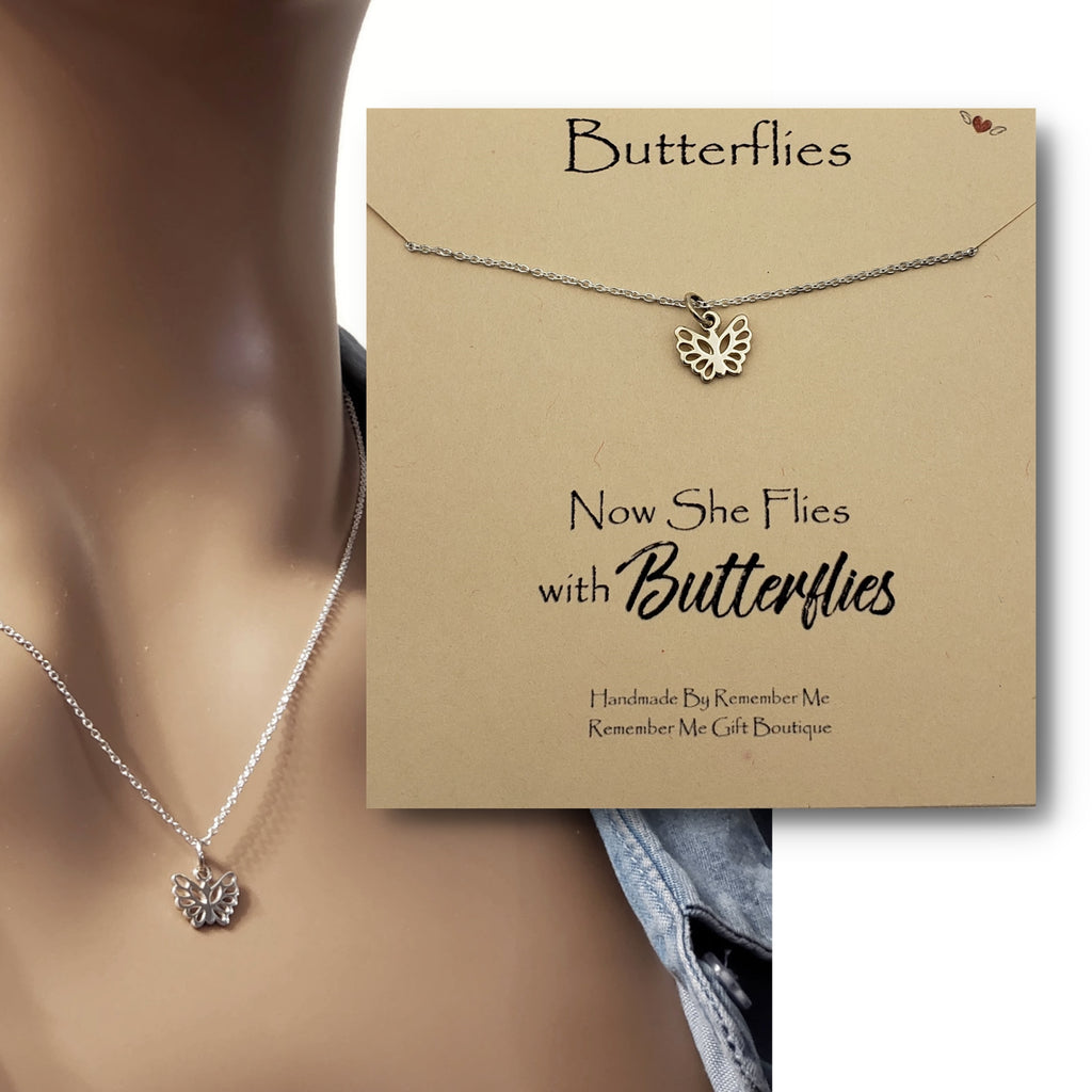 Now She Flies with Butterflies Remembrance Necklace - Remember Me Jewelry - Remember Me