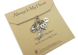 Miscarriage Necklace for Loss of Baby - Pewter Angel Wing, Footprints, Cross, Heart - Remember Me
