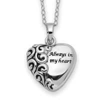 925 Sterling Silver Cremation Necklace - Always in My Heart urn pendant for ashes from Remember Me Gift Boutique, Remember Me Jewelry and Remember Me Gifts