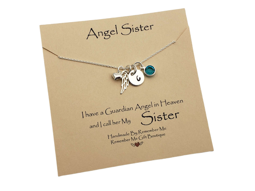 Remembrance Jewelry for Loss of Sister - Angel Wing Birthstone - Memorial Gift Idea