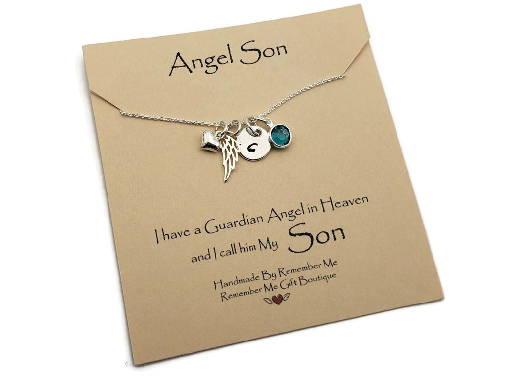 Remembrance Jewelry for Loss of Son - Angel Wing Birthstone - Memorial Gift Idea