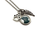 Pet Memorial Necklace, Pet Necklace with Photo, Paw Print Charm and Angel Wing - Remember Me