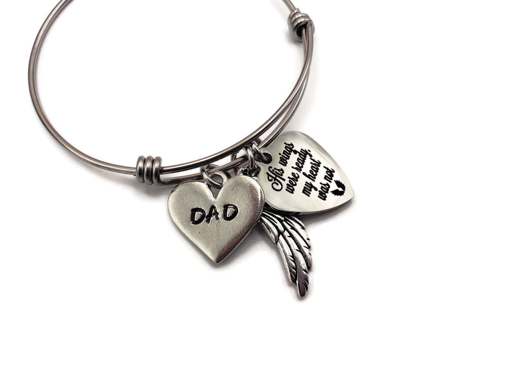 Memorial Jewelry for Loss of Father, Personalized Memorial Bracelet for Dad - His Wings - Remember Me