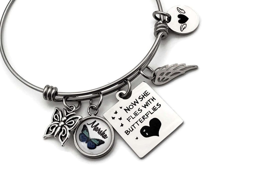 Personalized Memorial Bracelet with Butterfly Charm - Remember Me Gifts - Remember Me