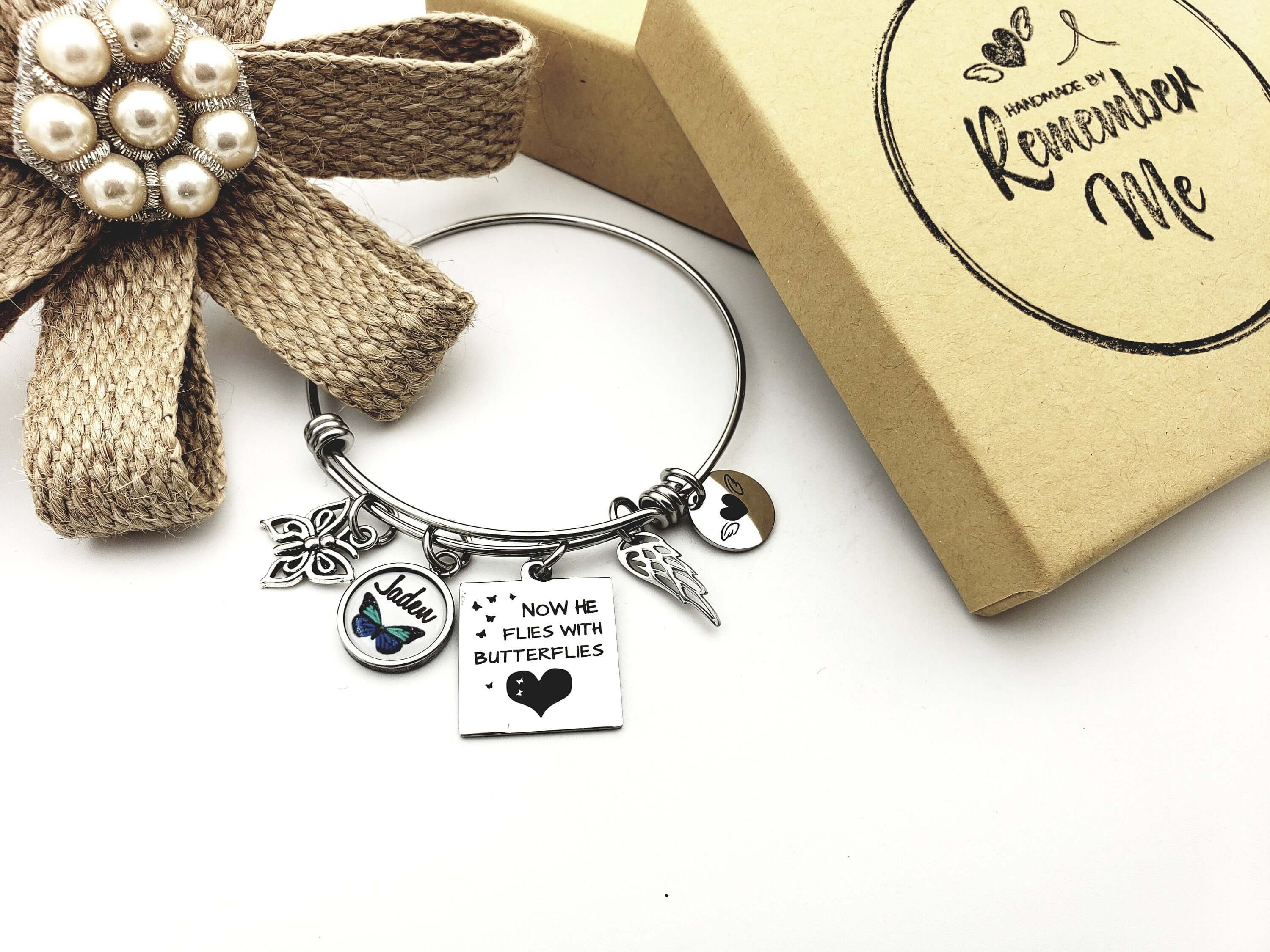 Personalized Leather Memorial Bracelet - A Pebbled Heart