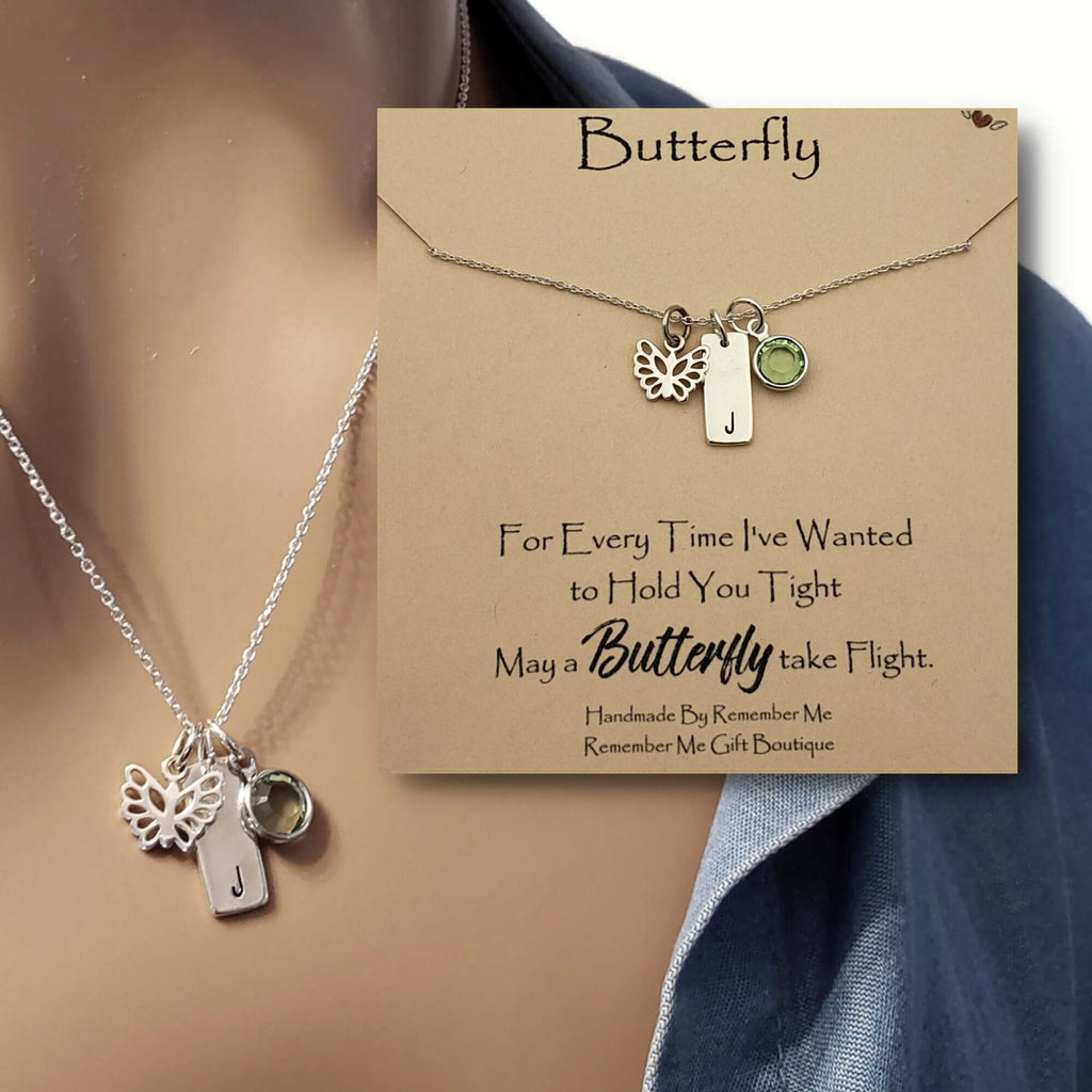 Butterfly In Memory Of Necklace Personalized with Birthstone - Remember Me Jewelry - Remember Me