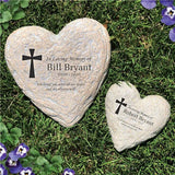 Heart Shaped Personalized Memorial Garden Stone with Cross